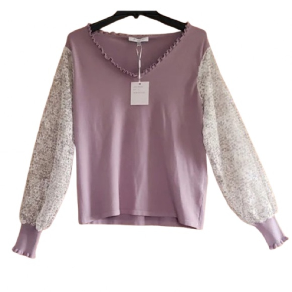NEW Siani Milan Lilac Mesh Lace Puff Sleeve Sweater  Knit size large